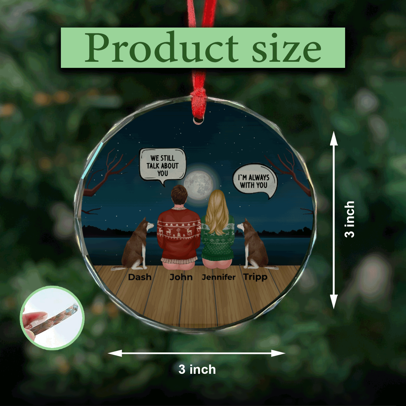 Customizable Family and Pet Sunset Memorial Ornament | Christmas | Glass Ornament